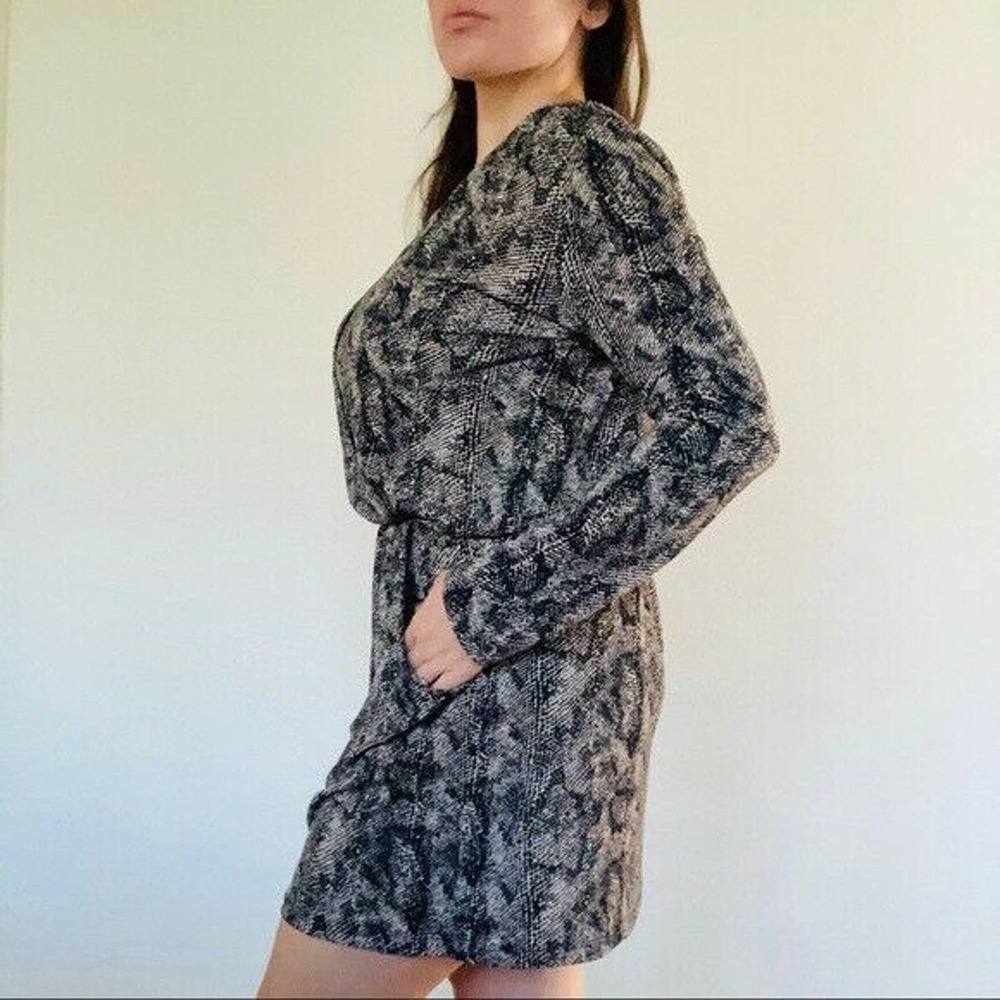 Allison Joy Size Medium Cocktail Dress Long Sleeves Snake Print Faux Wrap Black